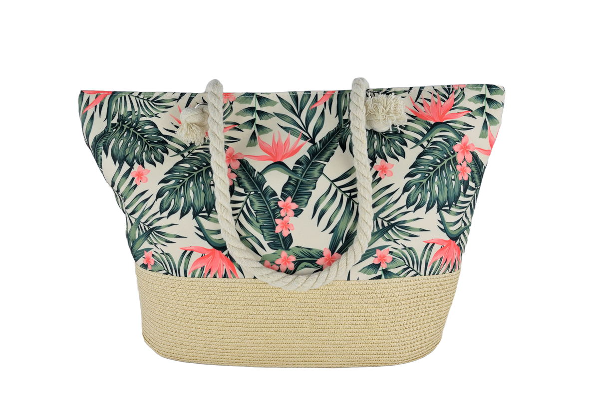 Ladies Cloth Underbrim Hat & Beach Bag Set (Floral Palm 