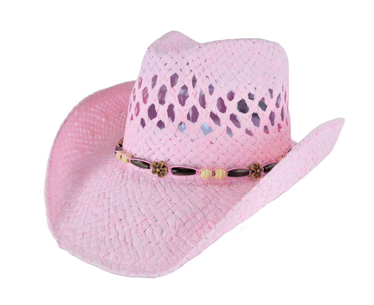 Coco West Flower-Bead Cowgirl Hat – Vented Straw with Wood 