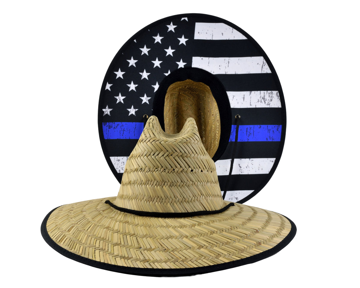 Straw Lifeguard Hat - Thin Blue Line Cloth Under Brim – Florida Hat Company