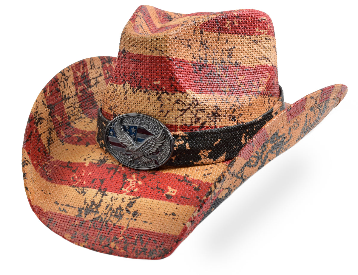 USA Eagle Star Western Cowboy Hat | Distressed Patriotic Style Amazon.com: Beistle Fabric Sequined Patriotic Cowboy Hat  main image 2