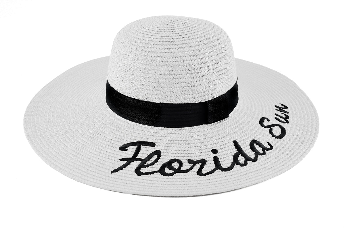 ❤️BOUTIQUE MADE❤️ Black Wide-Brim Sun Hat with White Embroidery Stay stylish under the sun. Our Raffles safari hat offers  main image 4