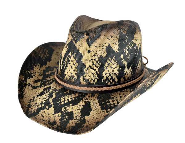 Faux Snakeskin Print Cowboy Hat – Coated Straw | Florida Hat Co.