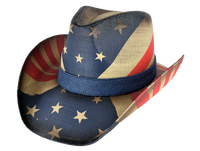 American Flag Starburst Western Hat – Coated Straw with Distressed Finish | Florida Hat Co.
