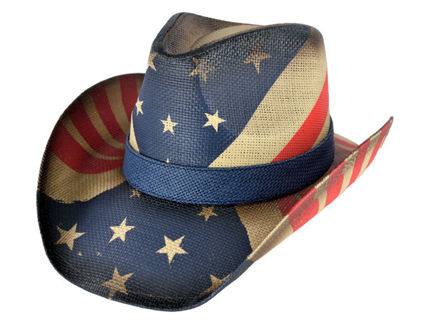 American Flag Starburst Western Hat – Coated Straw with Distressed Finish | Florida Hat Co.