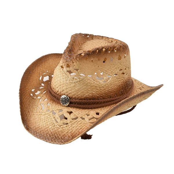 Tea Stain Open Weave Western Hat