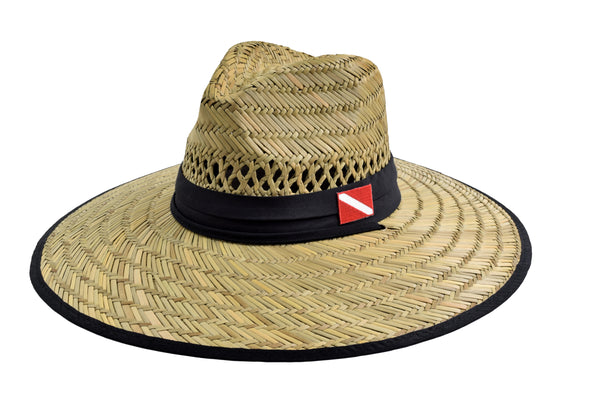 Dive Flag Lifeguard Hat – Black Band, Natural Straw, Wide Brim | Florida Hat Co.