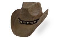Rustic Western Cowboy Hat – Coated Straw with Faux Leather Band, Concho & Beaded Accent | Florida Hat Co.