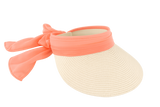 Beige sun visor with coral ribbon on a white background