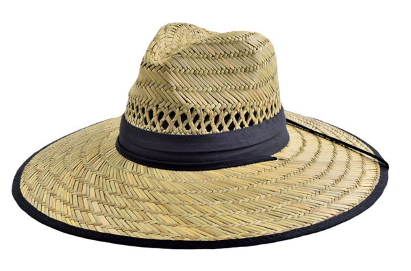Vented Straw Lifeguard Sun Hat Black Edge