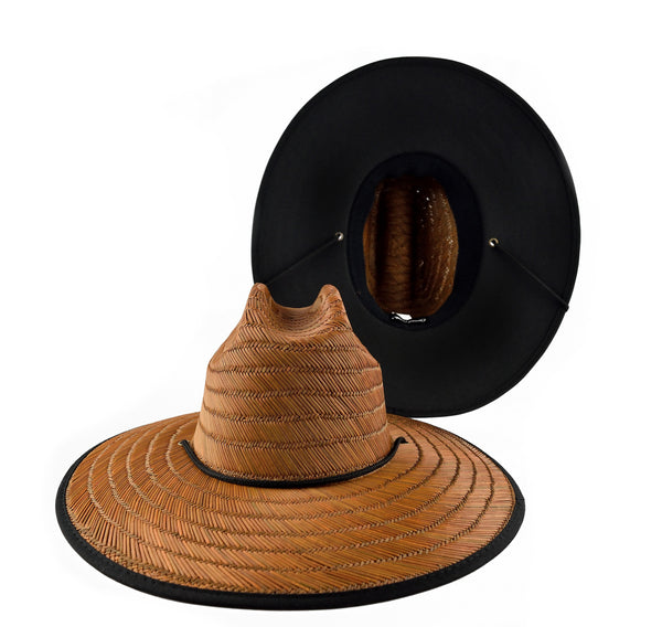 Tea Stain Straw Lifeguard Hat - Black Cloth Under Brim