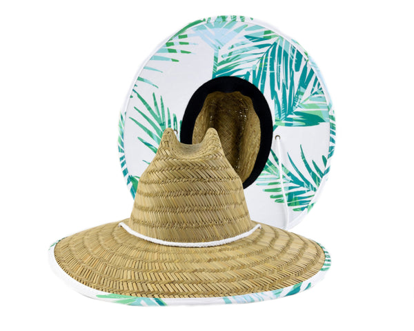 Straw Lifeguard Hat - White Palm Cloth Under Brim