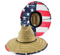 Straw Lifeguard Hat - Distressed Flag Cloth Under Brim