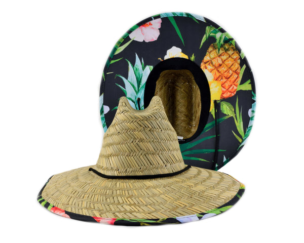 Straw Lifeguard Hat - Pineapple Cloth Under Brim