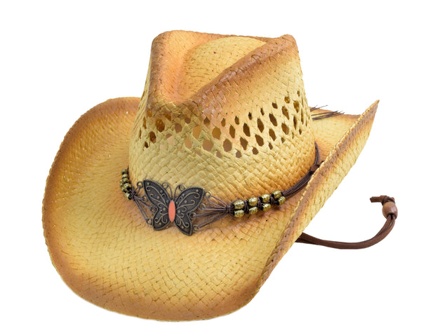 Tea Stain Butterfly Western Hat
