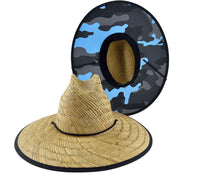 Straw Lifeguard Hat - Blue Camo Cloth Under Brim