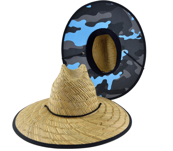 Straw Lifeguard Hat - Blue Camo Cloth Under Brim – Florida Hat Company