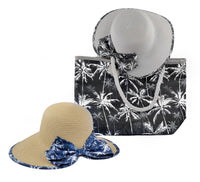 Ladies Cloth Bow Hat & Beach Bag Set (Palms)